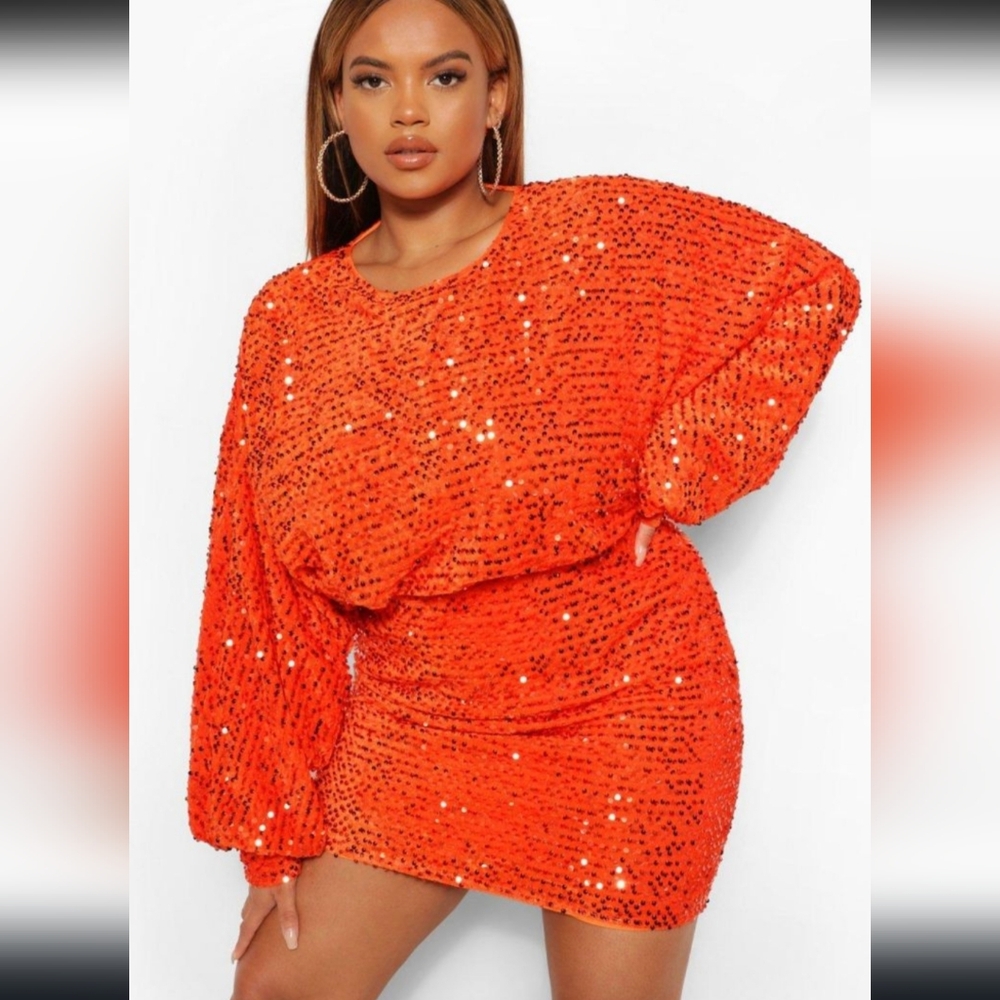 Boohoo Orange Sequin Sheath Mini Dress